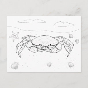 Crab Vuxen Coloring Postcard Vykort