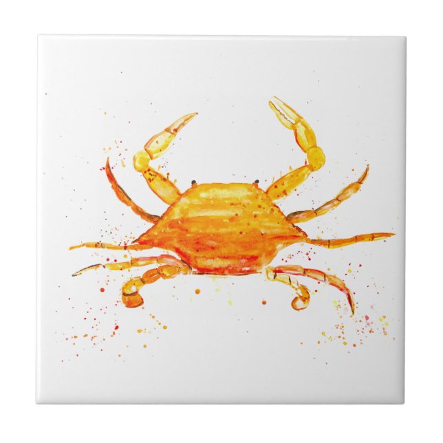 Crab Watercolor Orange Animal Nautical Ocean Kakelplatta (Framsidan)