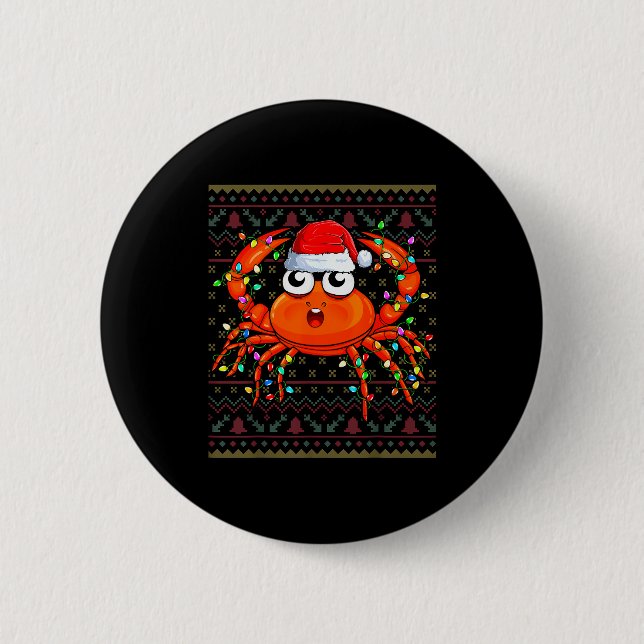 Crab Wearing Xmas Lights Santa Hat Crab Christmas  Knapp (Framsida)