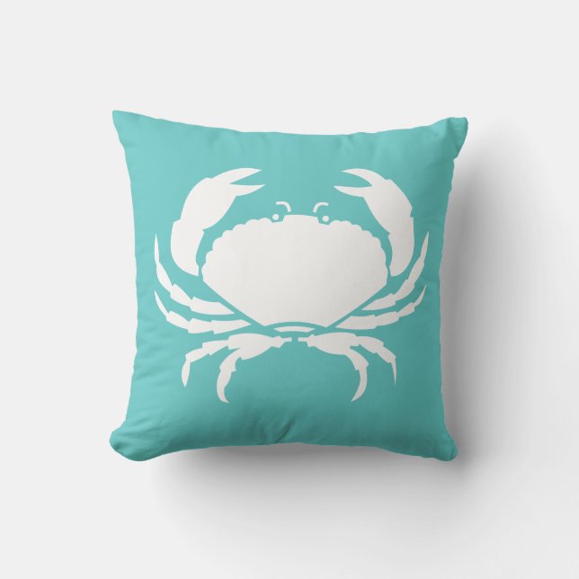 CRAB WHITE på tealblå kudde (Framsida)