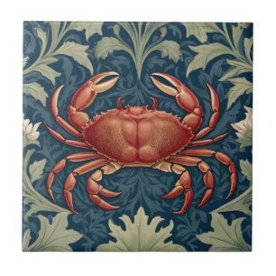 Crab William Morris stil Nautical Sea Ocean Life Kakelplatta