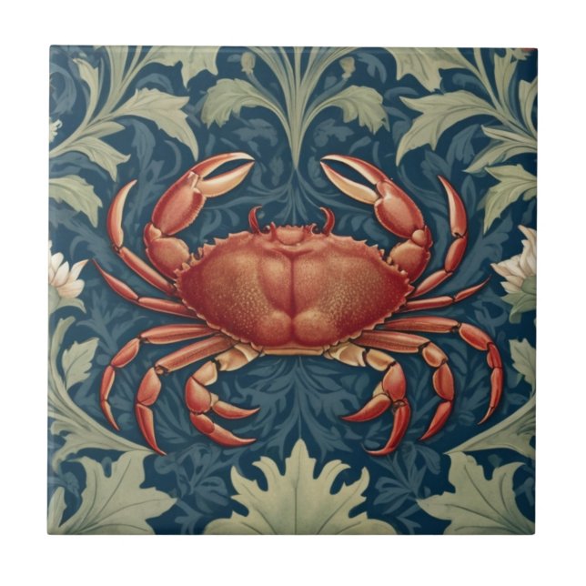 Crab William Morris stil Nautical Sea Ocean Life Kakelplatta (Framsidan)