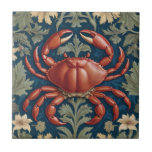 Crab William Morris stil Sea Marine Animal Kakelplatta<br><div class="desc">"classy Classic art nouveau",  "grönt undervattenskrabba",  "hawaiiska havslevande havsdjur",  "william morris ceramic tile",  "blue water vatten life",  "Sea Ocean mörk navy red",  "vintage leafy sjögräs life",  "nautical wildlife vild animal animal",  "hawaii orange botanical",  "Traditional strand blommigt antique"</div>