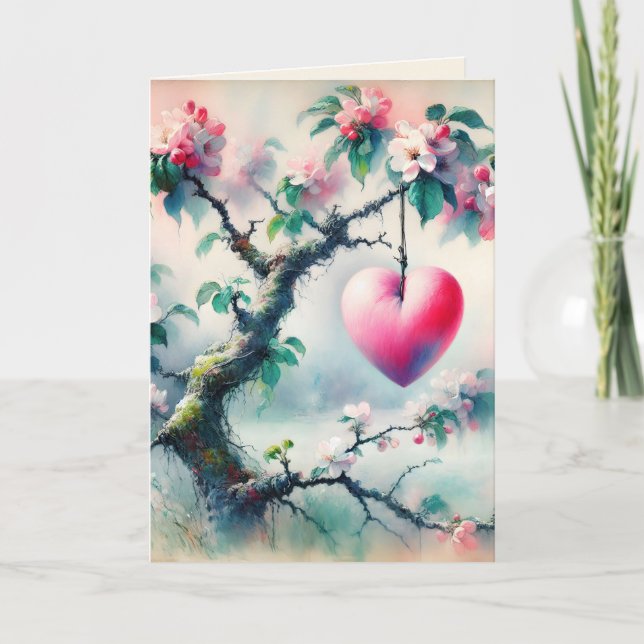 Crabapple Träd Heart Valentindagen Kort (Framsida)