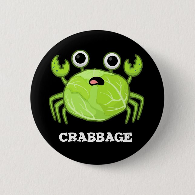 Crabbage Funny Cabbage Crab Pun Mörk BG Knapp (Framsida)