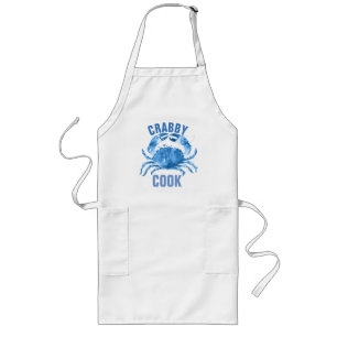 Crabby Cook Watercolor Blue Crab Illustration Långt Förkläde