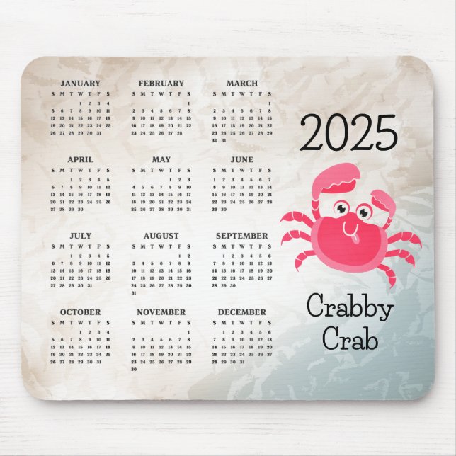 Crabby Crab Design 2025 Calendar Mouse Pad Musmatta (Framsidan)
