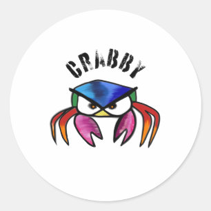 Crabby Crab Funny galen Runt Klistermärke