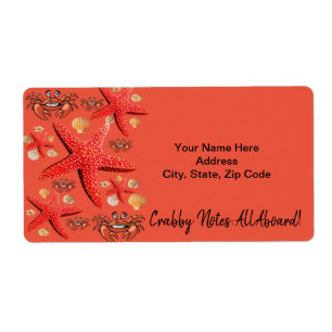 Crabby Crab Starfish Beach Boats House Labels Fraktsedel