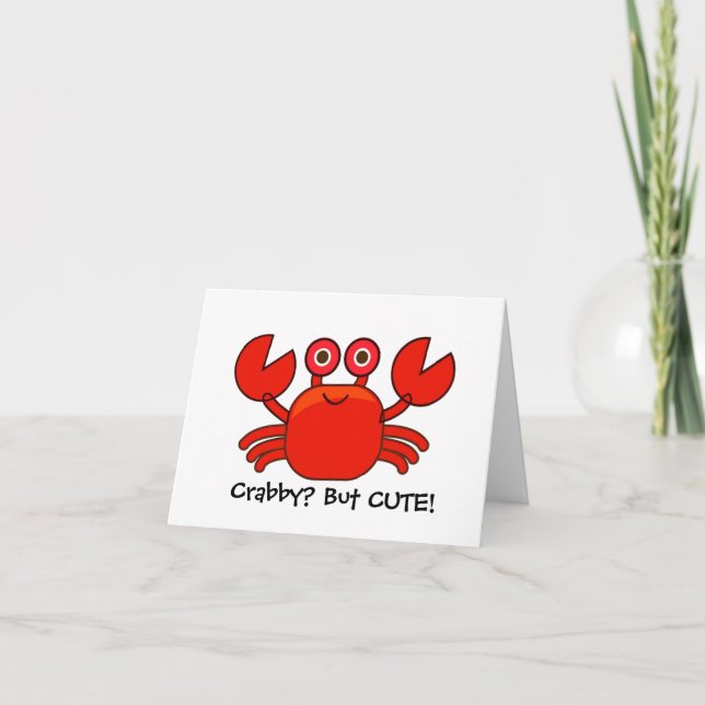 Crabby? Men Cute!/Tecknad Red Crab Birday Card Kort (Framsida)