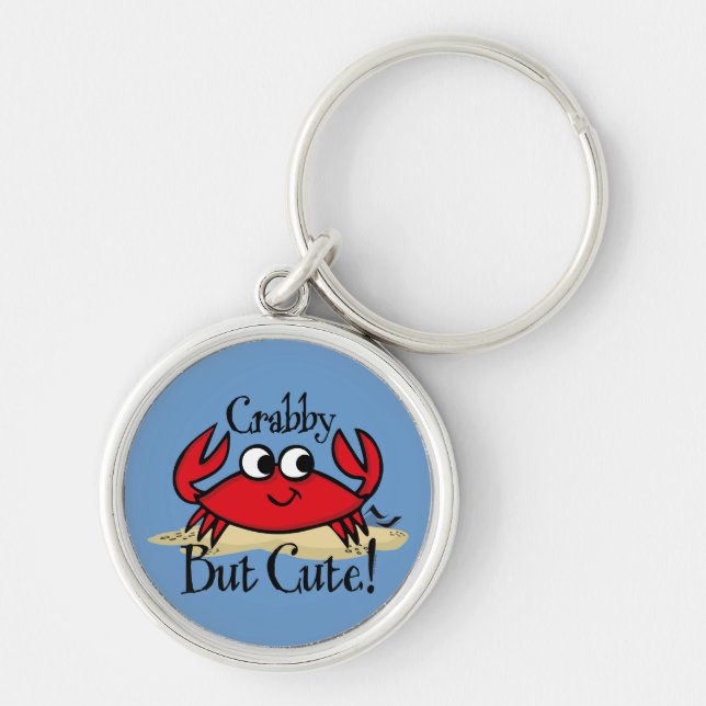 Crabby men gulliga Keychain Rund Silverfärgad Nyckelring (Framsidan)