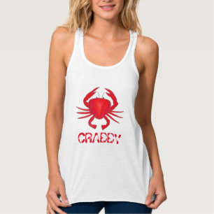 CRABBY Red Maryland Bay Crab Seafood Beach Linne Med Racerback