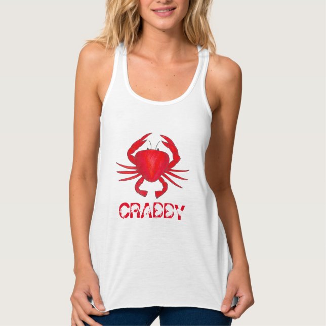 CRABBY Red Maryland Bay Crab Seafood Beach Linne Med Racerback (Framsida)