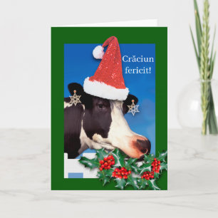 Craciun fericit jul på rumänska Funny Cow Helgkort