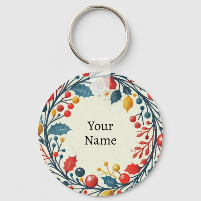 Craciun fericit - Rumänsk - tricolor flagga - vit Nyckelring (Baksida)