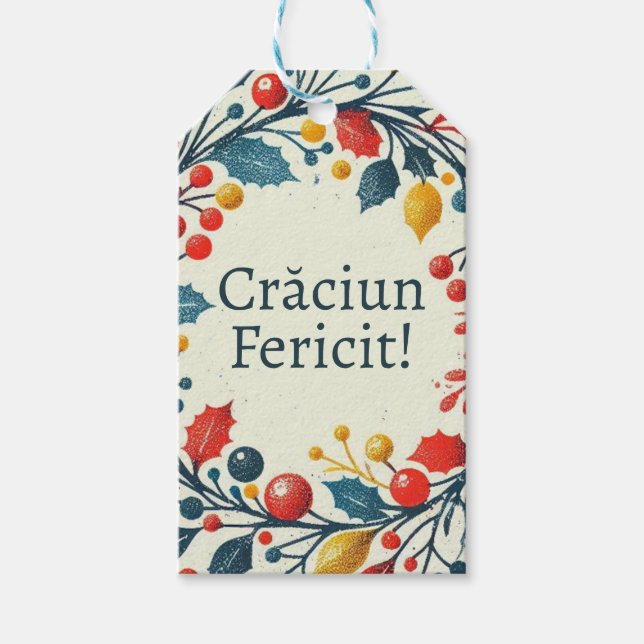 Craciun fericit - Rumänska - Mos craciun wreat Presentetikett (Framsidan)
