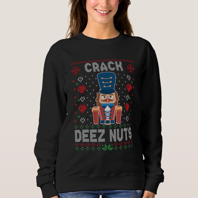Crack Deez Nöt Nutcracker Funny Ugly God Jul Sw T Shirt (Framsida)