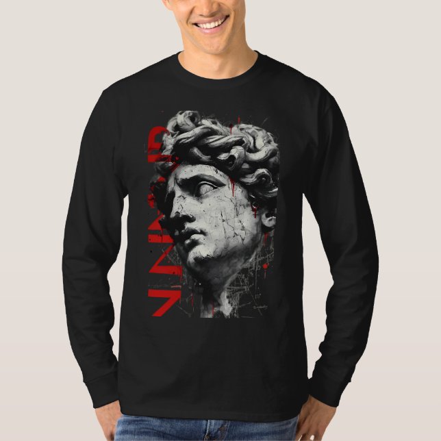 Cracked Classical Bust Trash Polka Art Long Sleeve T Shirt (Framsida)