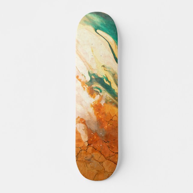 Cracked Earth Teal Orange Abstract Skateboard (Framsida)
