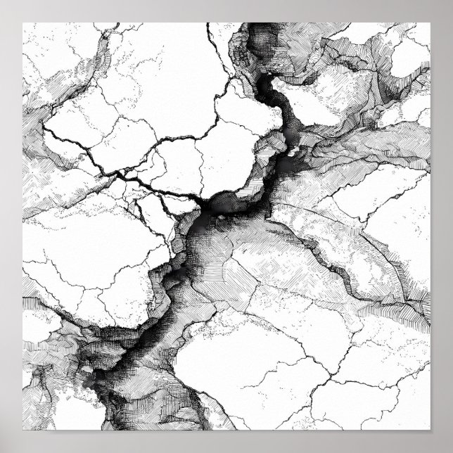 Cracked Mineral Vein Decoupage Template Line Art Poster (Framsidan)