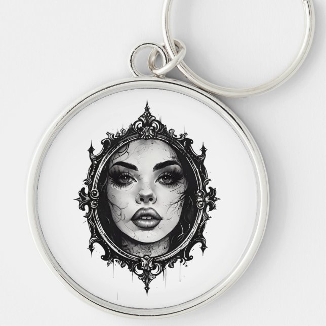 Cracked Reflection Rund Silverfärgad Nyckelring (Framsidan)