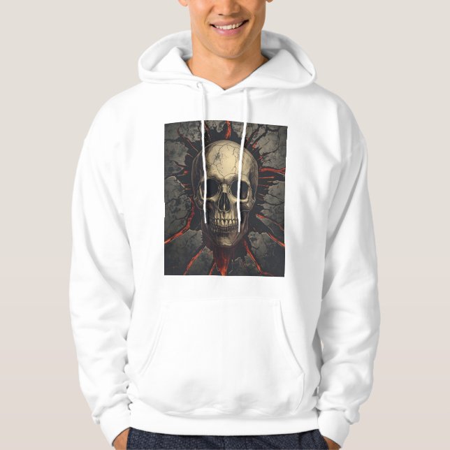Cracked Skull Horror Art Hoodie (Framsida)