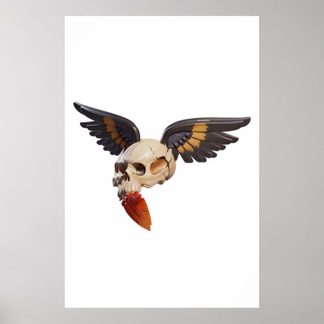 Cracked Skull with Wings and Feather Poster (Framsidan)