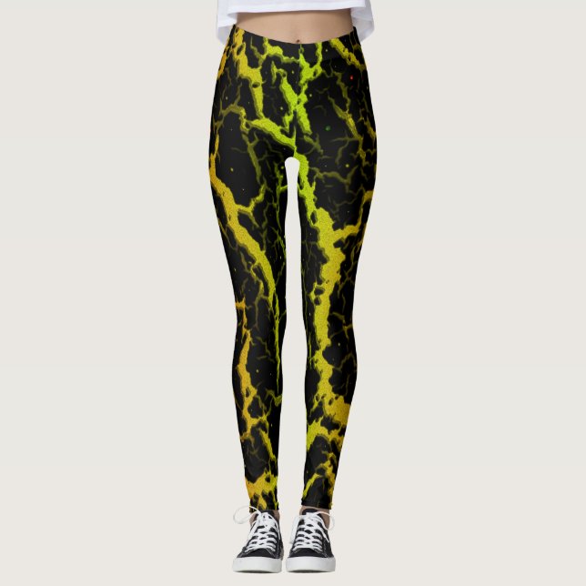 Cracked Space Lava - Orange/Lime Leggings (Framsida)