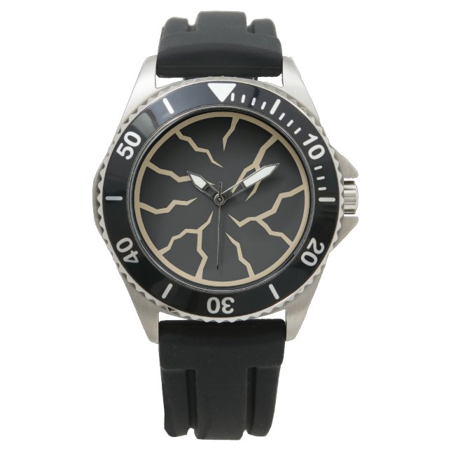 Cracked Surface Stainless Steel Black Rubber Strap Armbandsur (Framsida)