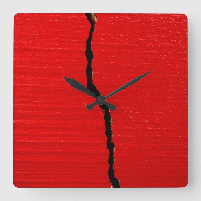 Cracks Red Paint Fyrkantig Klocka (Framsida)