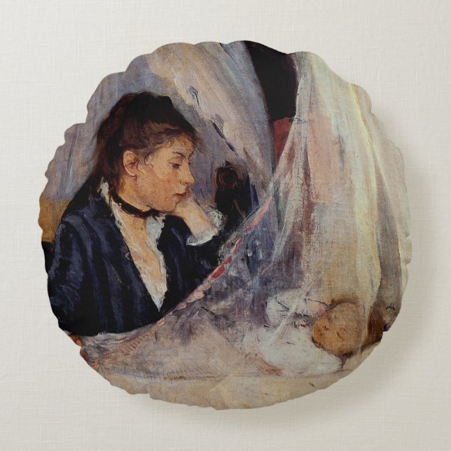 Cradle by Berthe Morisot Rund Kudde (Framsidan)