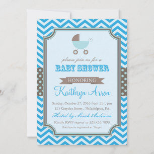 Cradle - Polka dots och Chevron Blue Baby Shower Inbjudningar