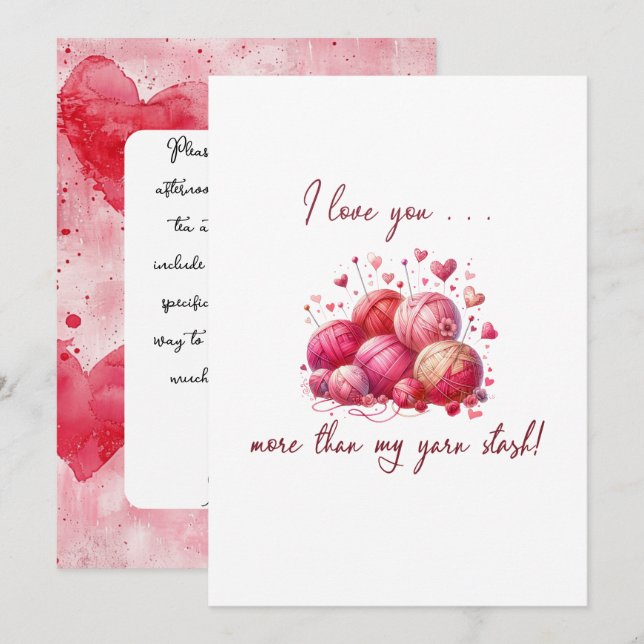 Craft Älskare Knitting Valentine Inbjudningar (Fram/baksida)