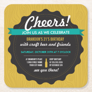 Craft Beer Birthday Underlägg Inbjudan Papper Kvadrat
