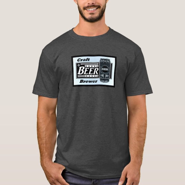 Craft Beer Brewer - Blue Black & White Can Stars Tee (Framsida)