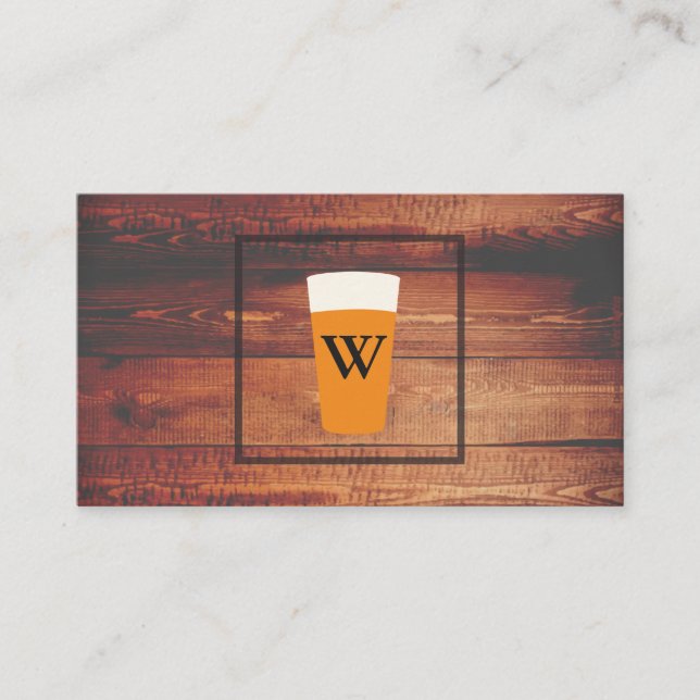 Craft Beer Rustic Wood Square Inslag Monogram Visitkort (Framsida)