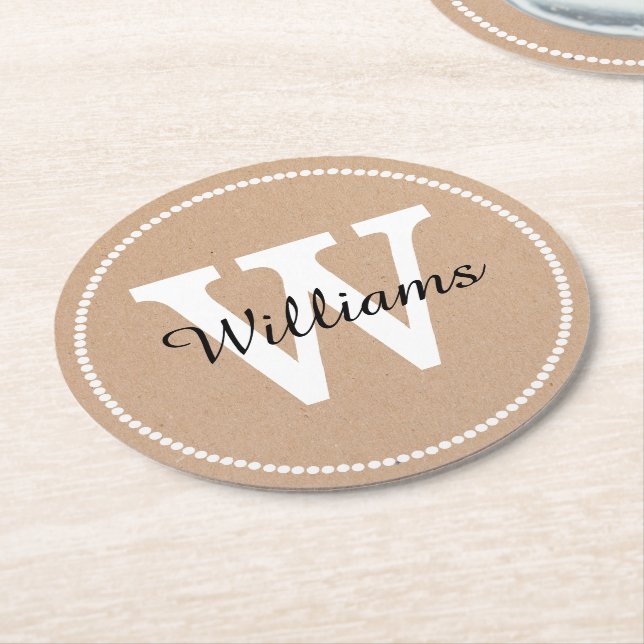 Craft Papper look Monogram Papper Underlägg Rund (Vinklad)