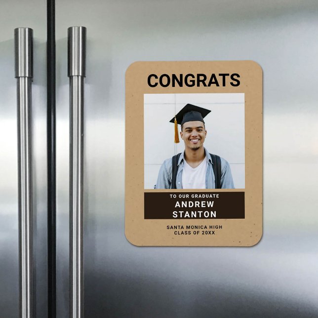 Craft Papper Modern Simple Boy Studenten Photo Magnet (rustic craft graduation photo announcement template magnet)