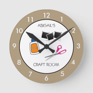 Craft Room Personlig Beige Rim Round Clock Rund Klocka