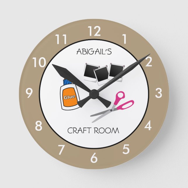 Craft Room Personlig Beige Rim Round Clock Rund Klocka (Framsida)