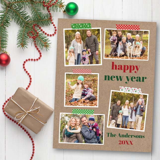 Craft Tape Gott nytt år 5 Photo Kraft Vykort (Customize to change your personalized text size or text style.)