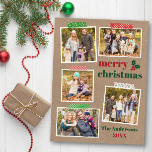 Craft Tape Holly God jul 5 Photo Kraft Vykort