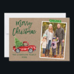 Craft Tape Lastbil-penselskript Kraft-jul Julkort<br><div class="desc">Modern Push Script Watercolor Vintage Red Lastbil med Julgran God jul Family Photo Helgdag Card - Rustic Kraft Papper,  Snowflake Grönt Craft Tape Tape</div>