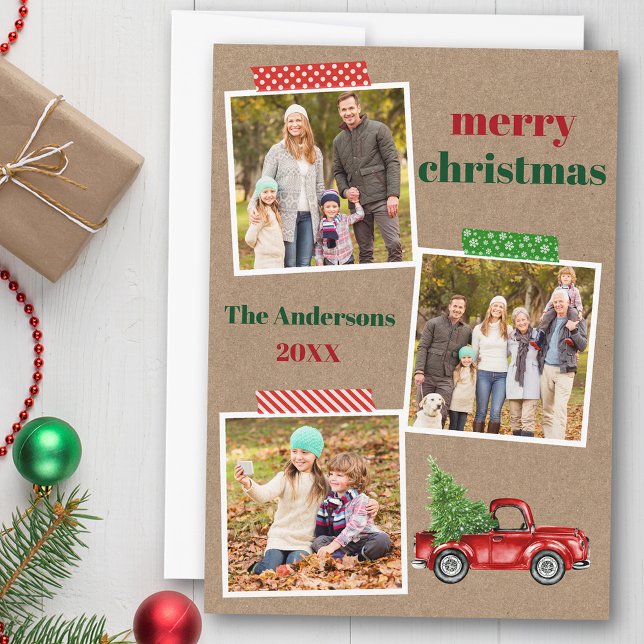 Craft Tape Red Lastbil jul Kraft Julkort (Customize to add text to back of card.)