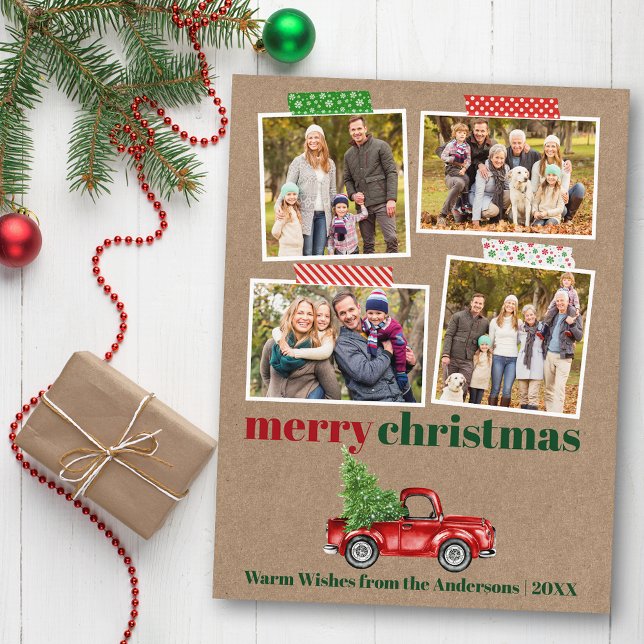 Craft Tape Red Lastbil jul Kraft Photo Vykort (Customize to change your personalized text size or text style.)