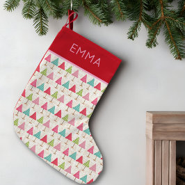 Crafted Christmas Trees Fabric – Pink Red Linen Liten Julstrumpa