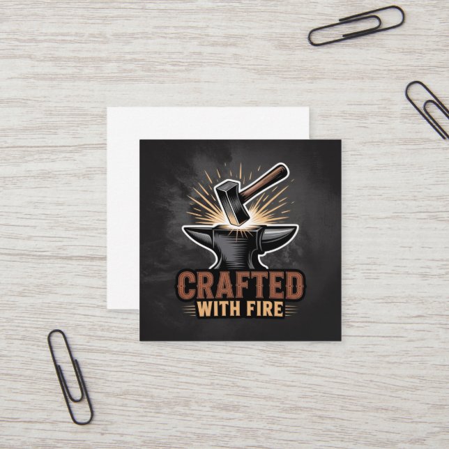 Crafted With Fire – Rustic Artisan Sticker Fyrkantigt Visitkort (Fram/Back In Situ)