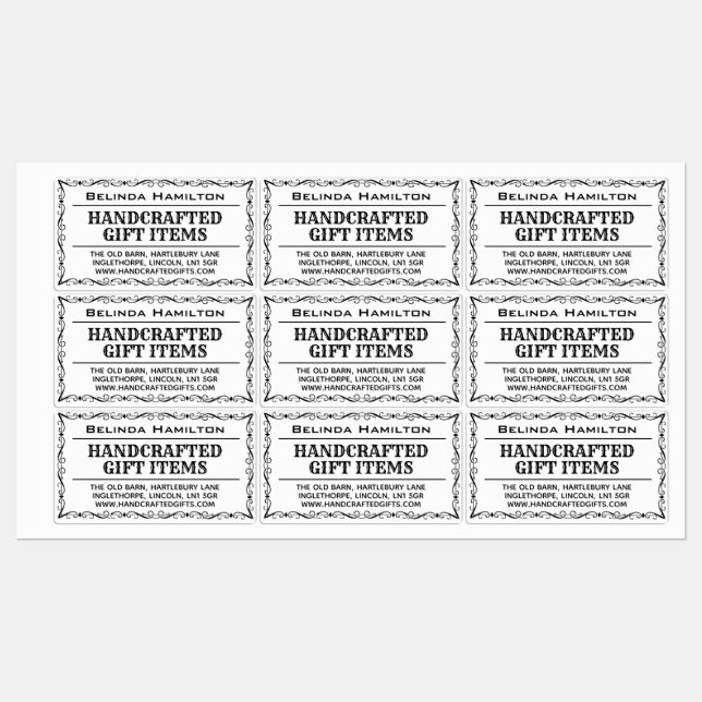 Crafter Product Namn & Description på en etikett (Ark)