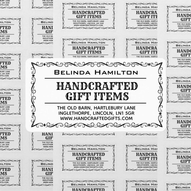 Crafter Product Namn & Description på en rektangel Adressetikett (Skapare uppladdad)