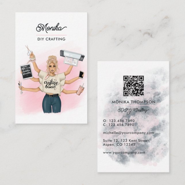 Crafting Queen Crafter QR-kod Affärskort Visitkort (Fram/baksida)